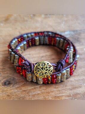 Handmade Pine Protection Wrap Bracelet - Boho Leather Style